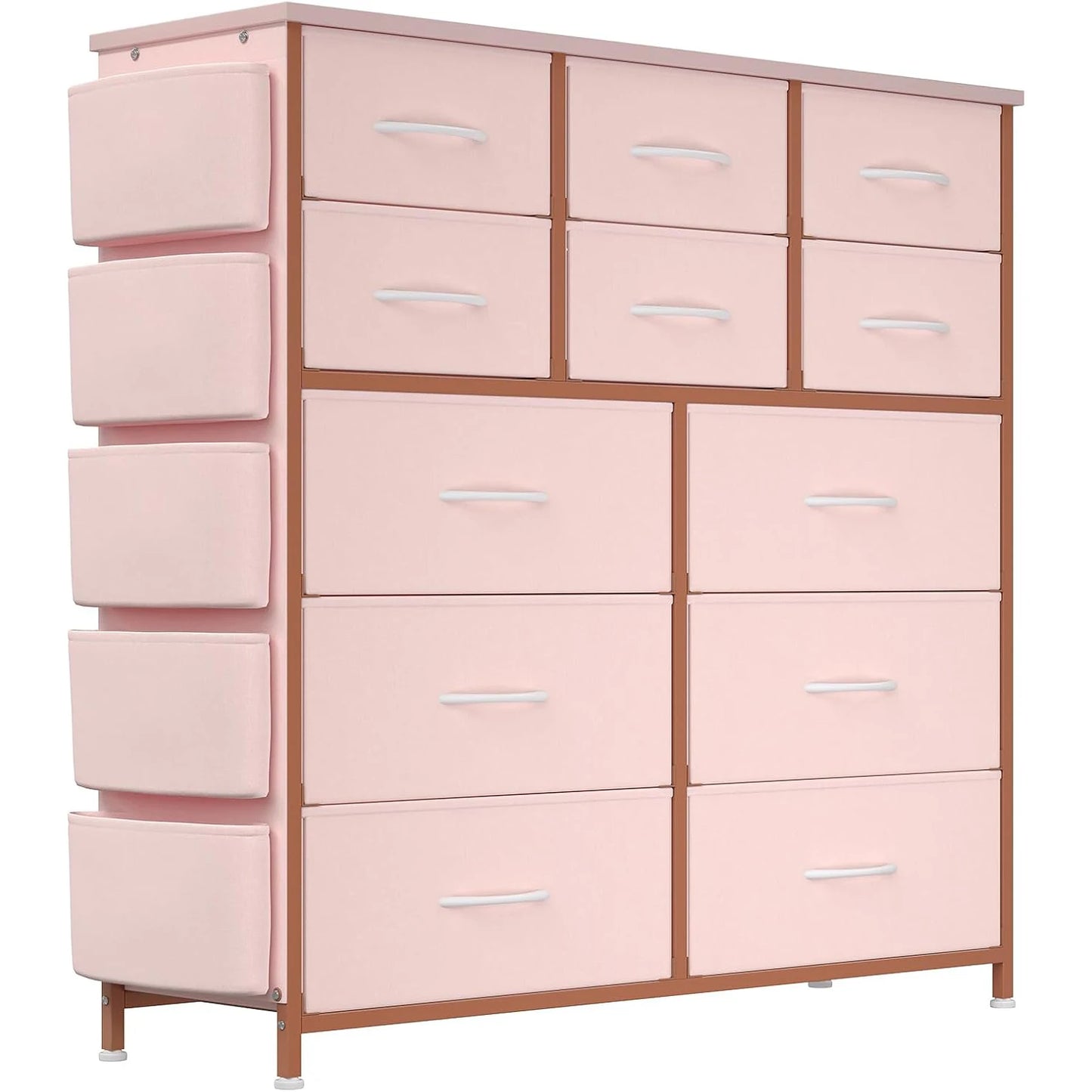 12 Drawer Fabric Dresser With Steel Frame And Pull Handles