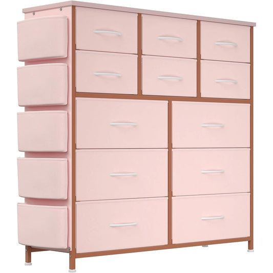 12 Drawer Fabric Dresser With Steel Frame And Pull Handles
