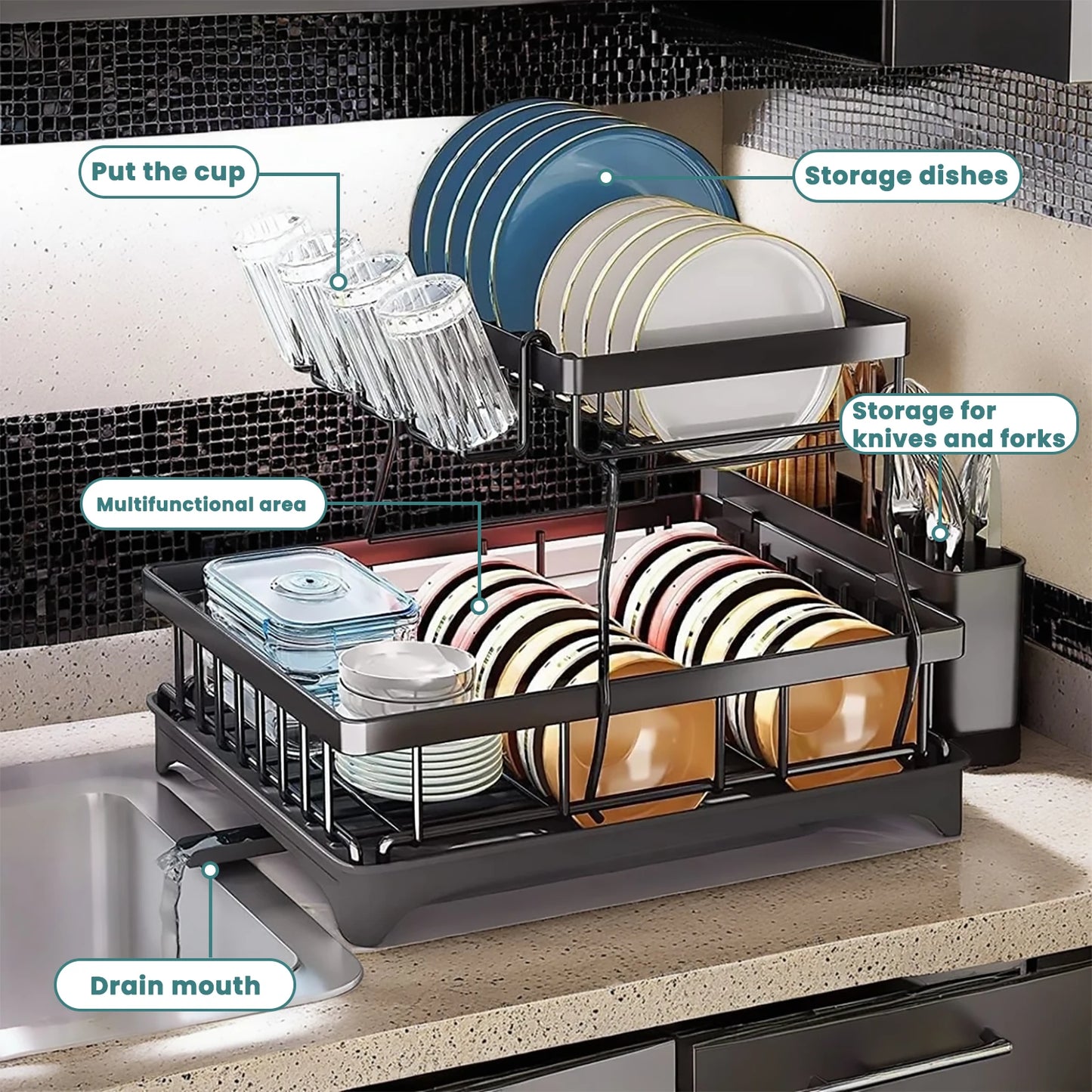 Two Tier Dish Drying Rack For Kitchen Countertop Removable Large Capacity - Home and Haven Store