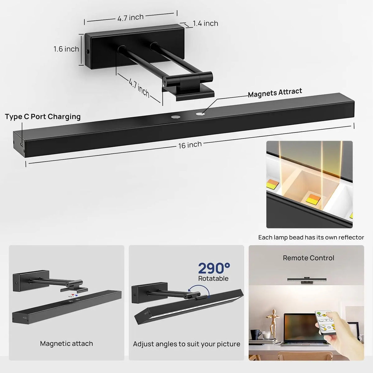 PRTILOUD Wireless Picture Light With Remote Control And Dimming