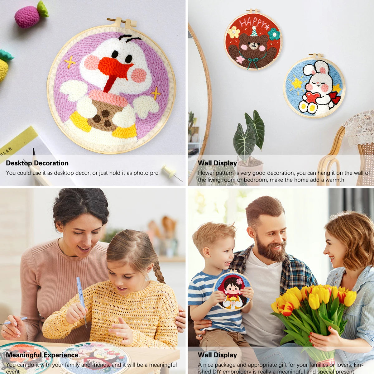 Diy Punch Needle Embroidery Starter Kit For Beginners Cartoon Animals - Home and Haven Store