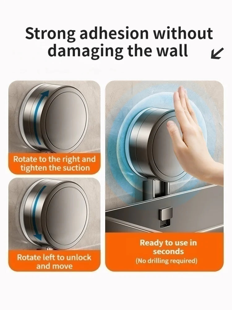 Wall Mounted Aluminum Bathroom Rack With Suction Cup Organizer