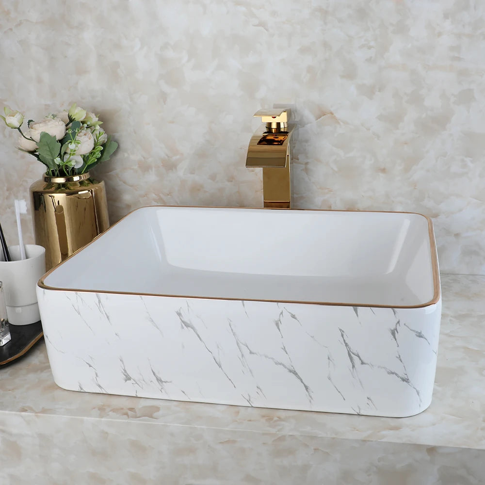 KEMAIDI Modern Edge Square Ceramic Vessel Sink Faucet Set - Home and Haven Store