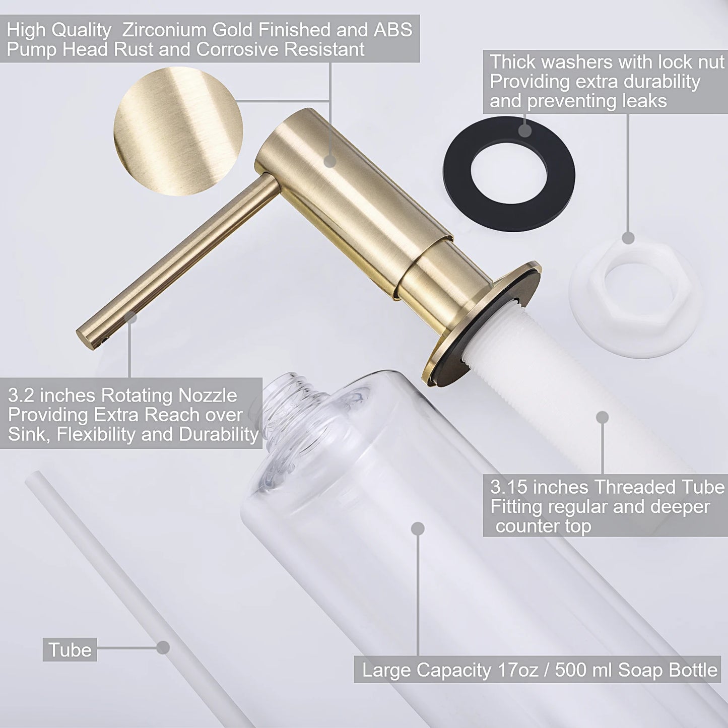 SAMODRA Brass Pump Soap Dispenser With Built In Bottle Kitchen
